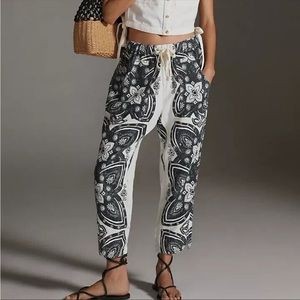 Anthropologie Pilcro Linen Surf Pants Tattoo Print Size Small
